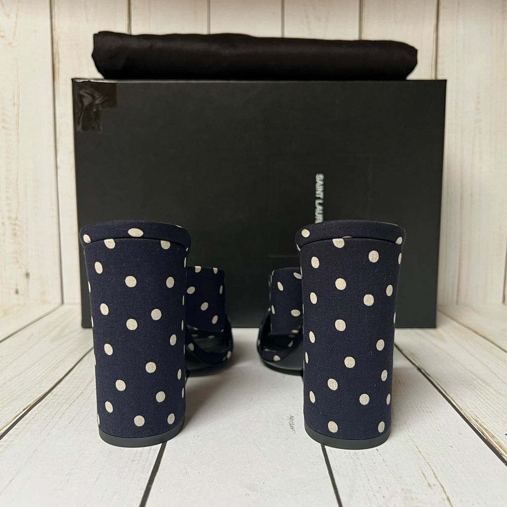 Saint Laurent Bianca 100 Polka Dot Satin Sandal Marine Navy/White Sz 37 / 7 - Picture 10 of 11